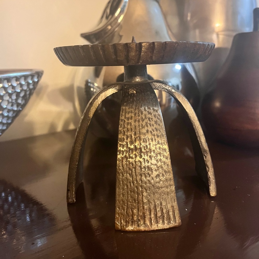 Vintage Modernist Cast Iron Four Legged Decorative Candle Holder